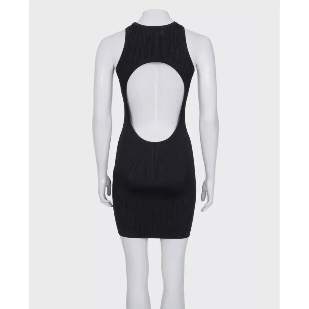 Celine Black Logo Bodycon Silk Blend Dress - Size M - Picture 3 of 7